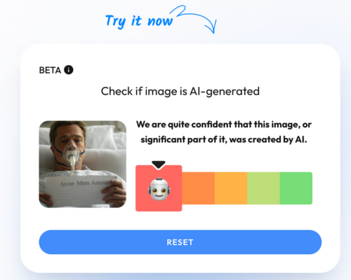 WasItAI classifies the Brad Pitt photo as AI-generated