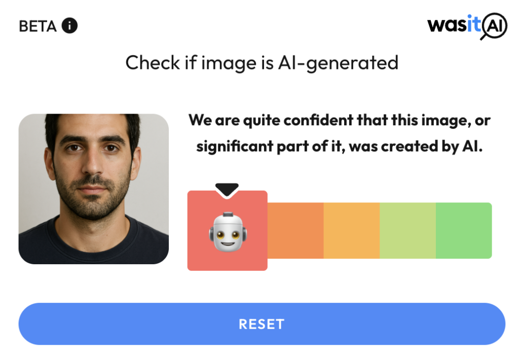 Image verification check on WasItAI image detector
