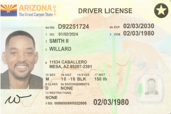 Will Smith fake ID, source: idscan.net blog post
